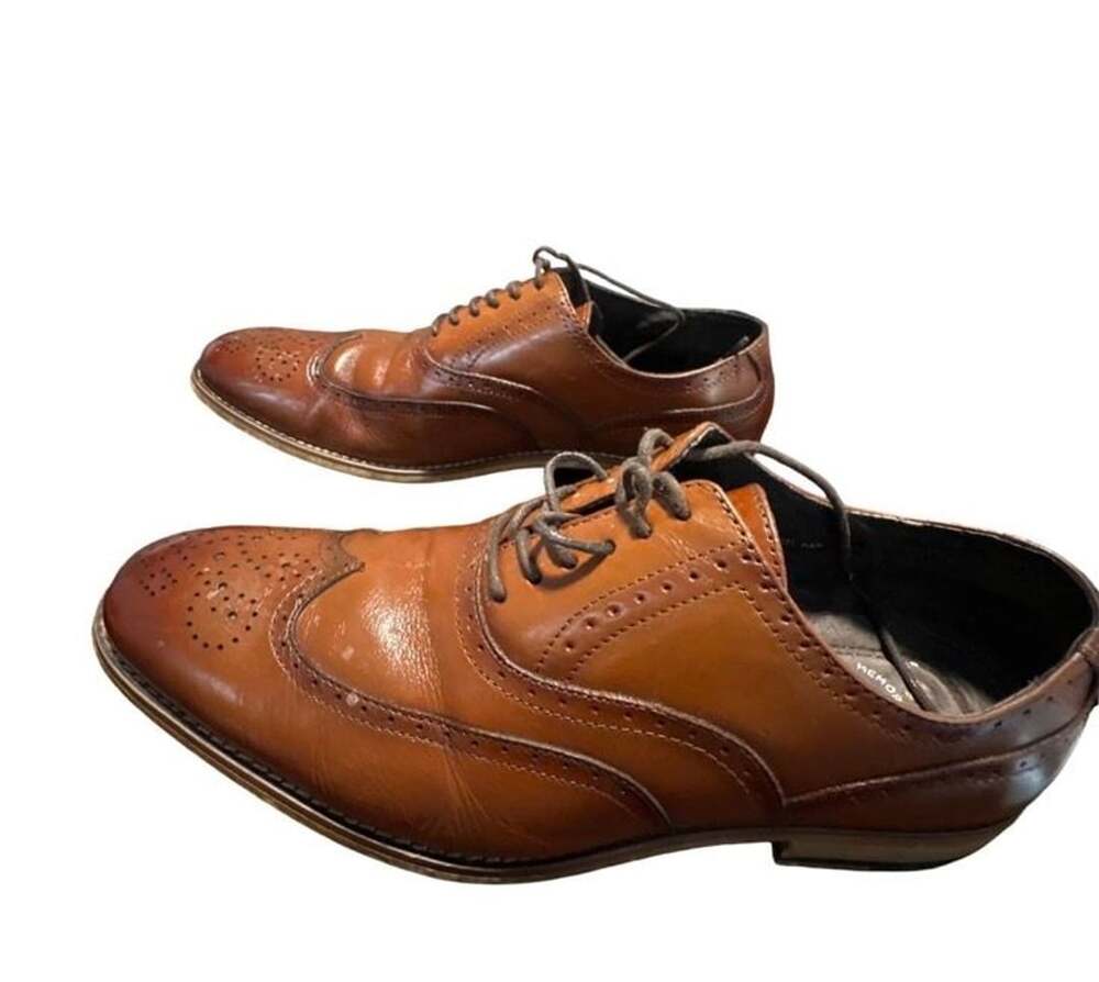 Stacy Adams Men's Cognac Brown Leather Wingtip Brogue Oxford Dress Shoes